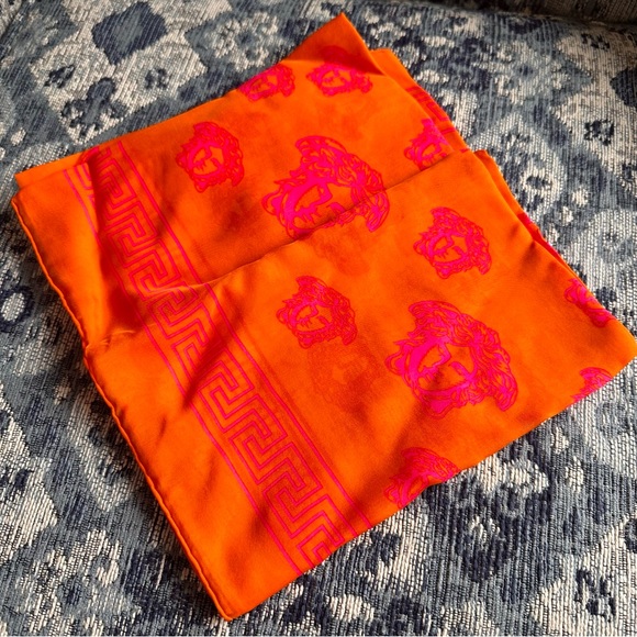 Versace Orange and pink Medusa Scarf - Picture 5 of 8